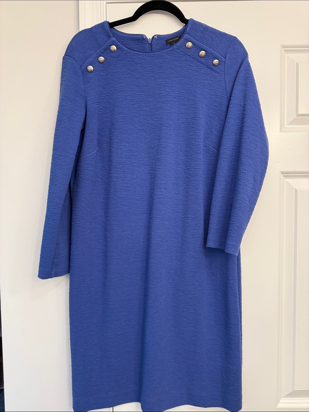 Ann Taylor Royal Blue Midi Shift Dress with Decorative Buttons